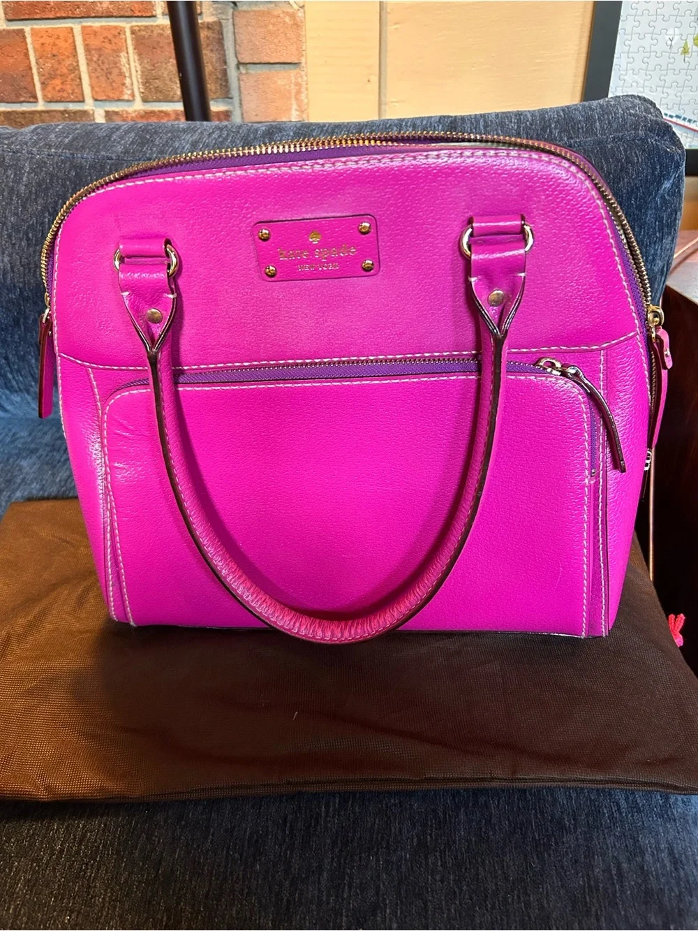 kate spade Magenta Wellesley Maeda Leather Dome Satchel with Gold Hardware